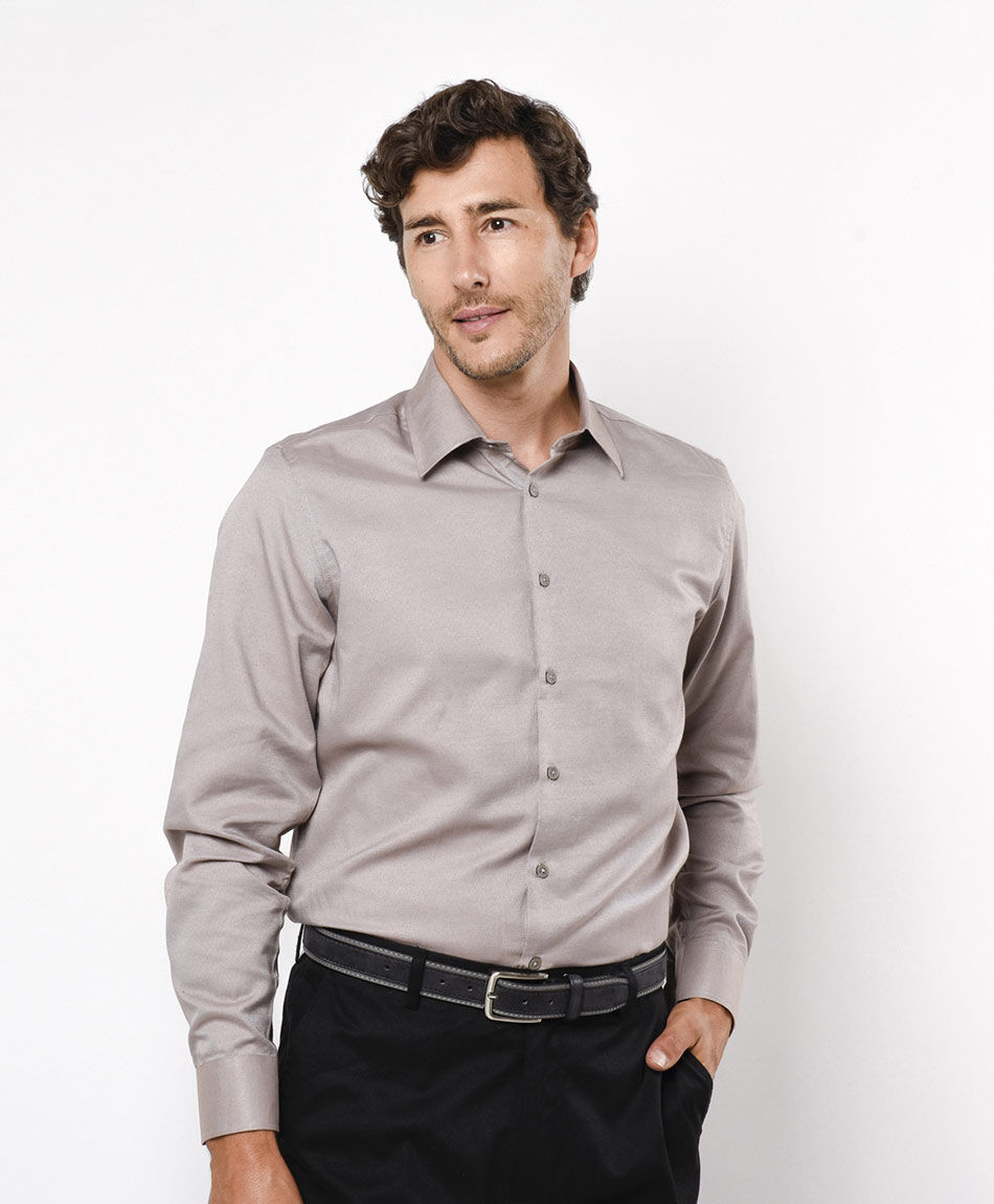Camisa hombre lisa beige