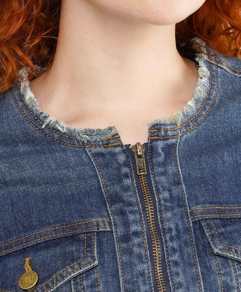 Campera mujer denim sin cuello