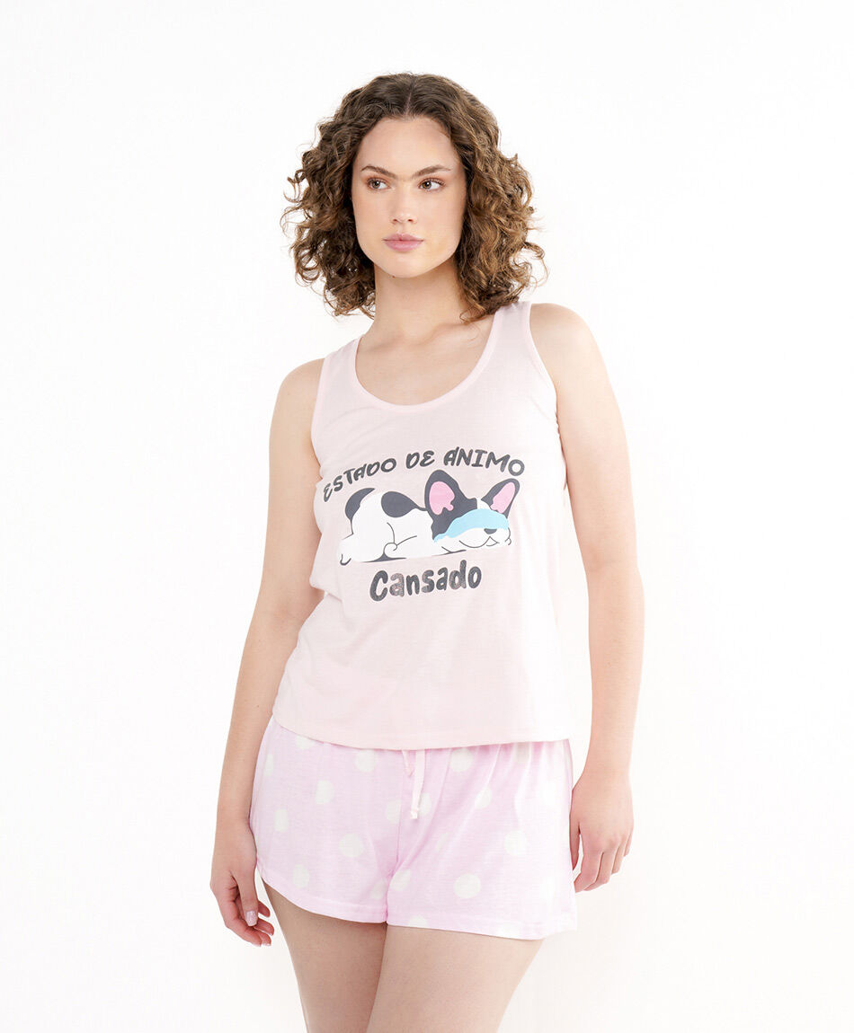 Pijama mujer short perrito cansado