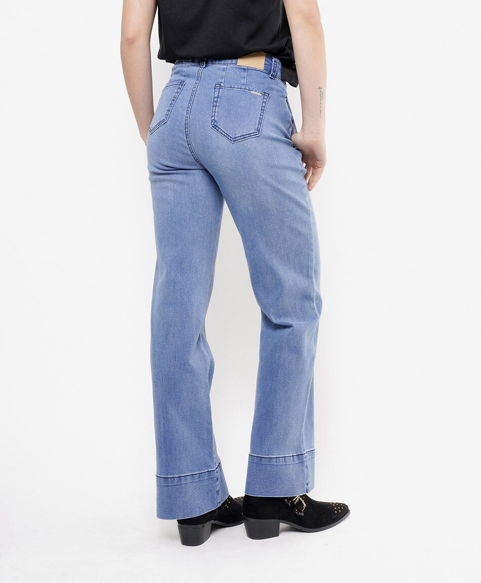 Jeans mujer wide leg costuras frontales