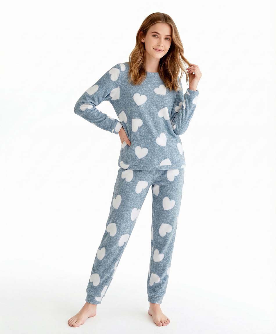 Pijama mujer polar corazones white
