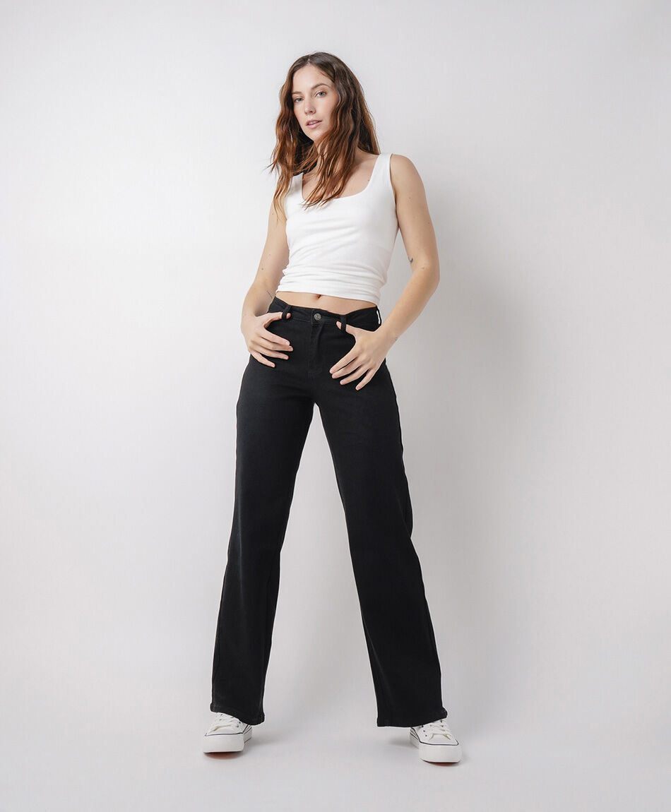 Jeans mujer straight pinzas black