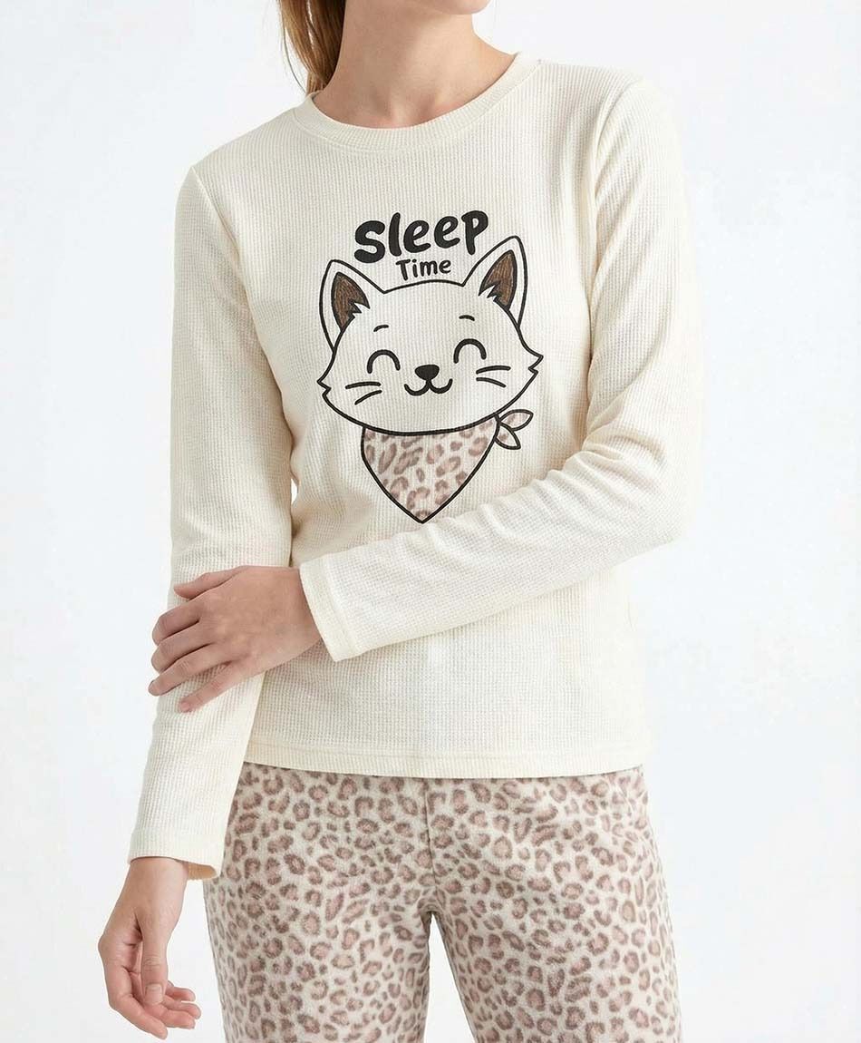 Pack pijama + calcetines mujer polar cat