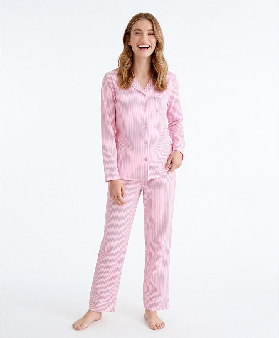 Pijama mujer camisero rosado l&iacute;neas