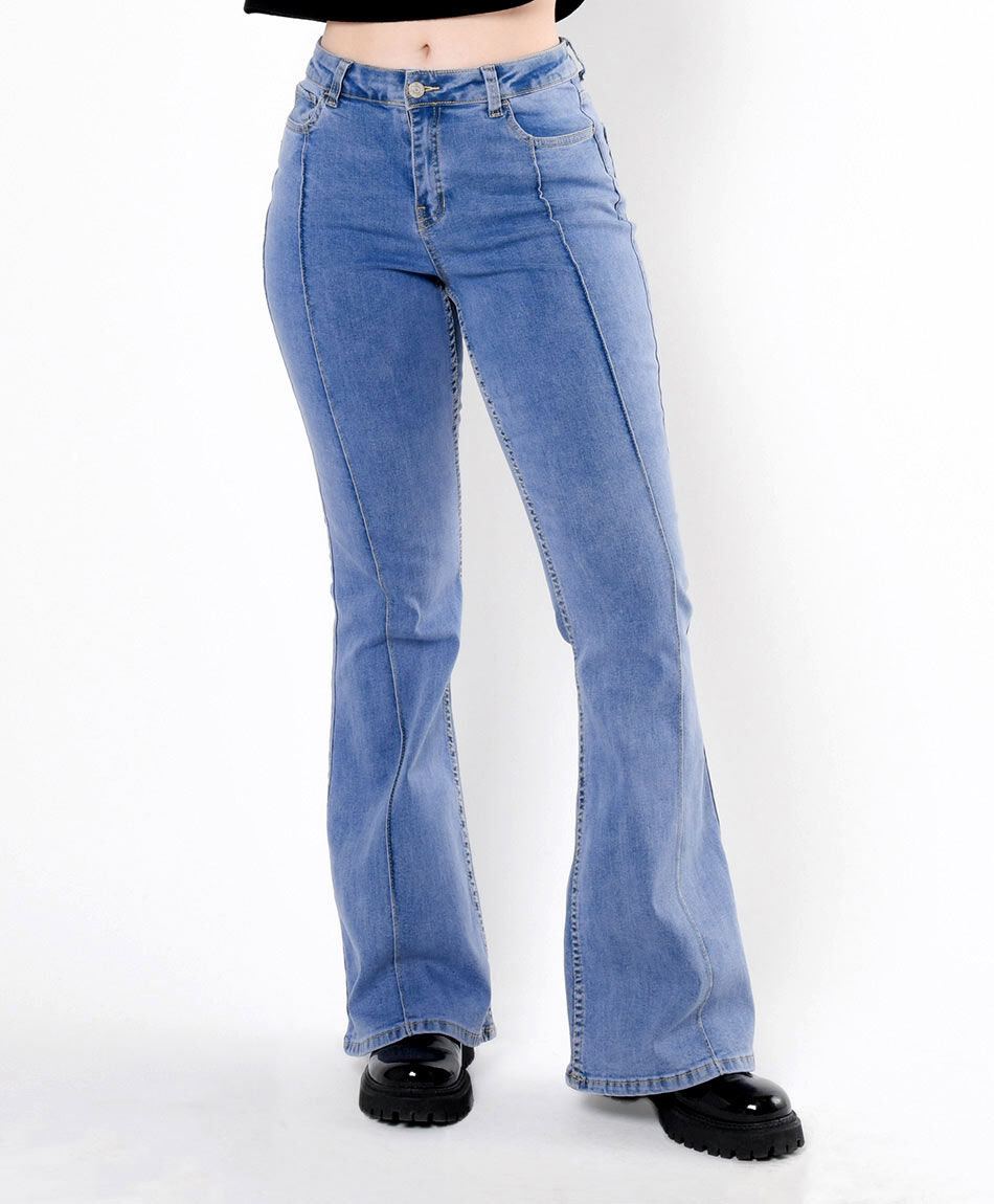 Jeans mujer costura frontal flare