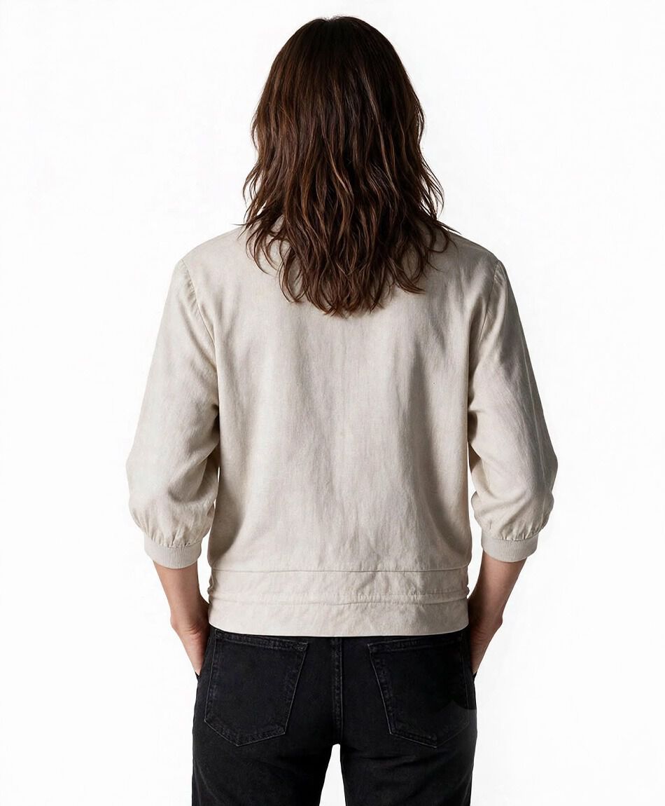 Campera mujer bomber bolsillos lino