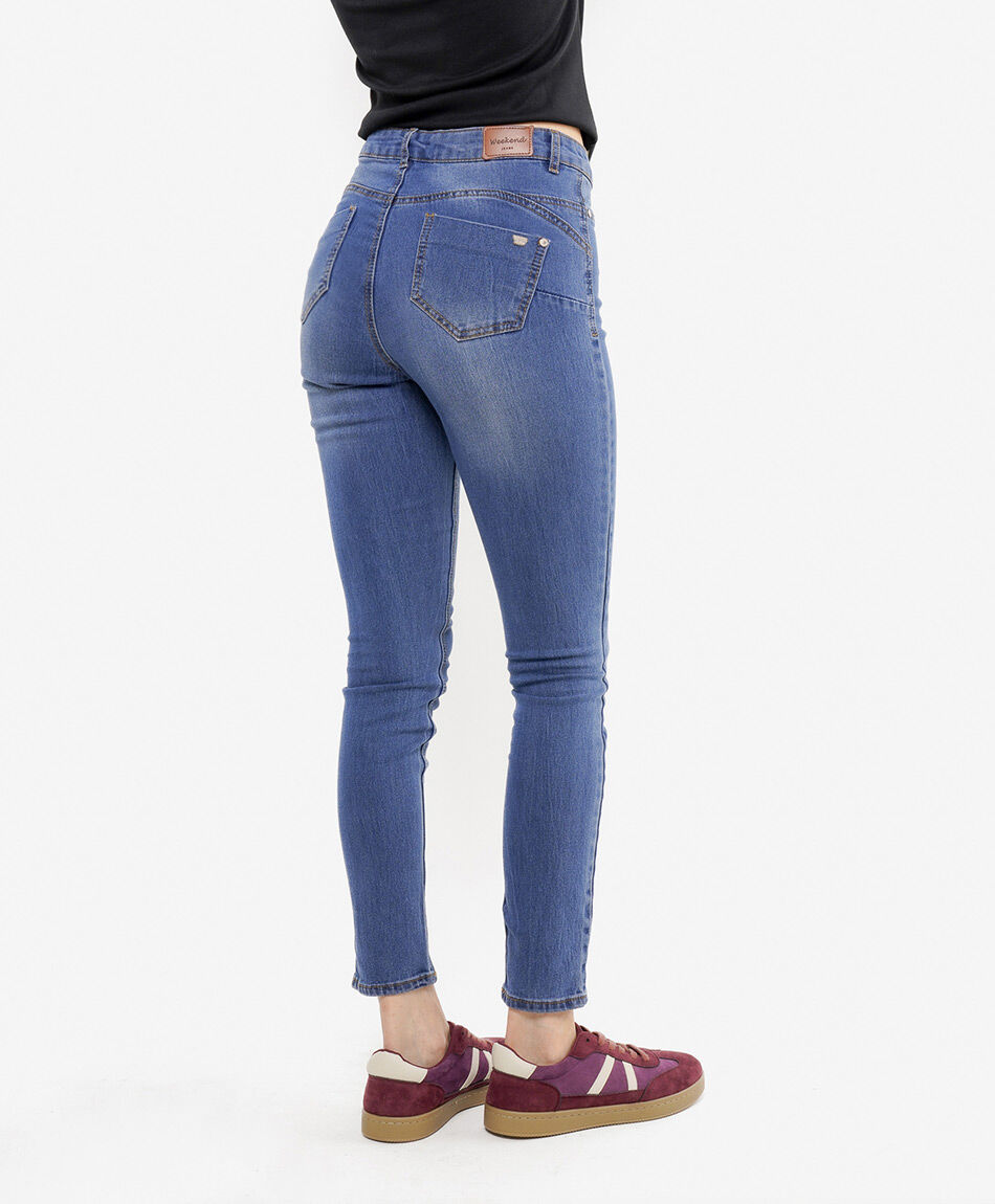 Jeans mujer tiro alto cl&aacute;sico skinny fit