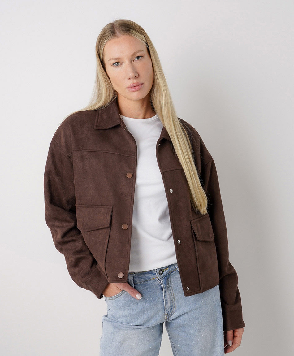 Campera mujer suede bolsillos