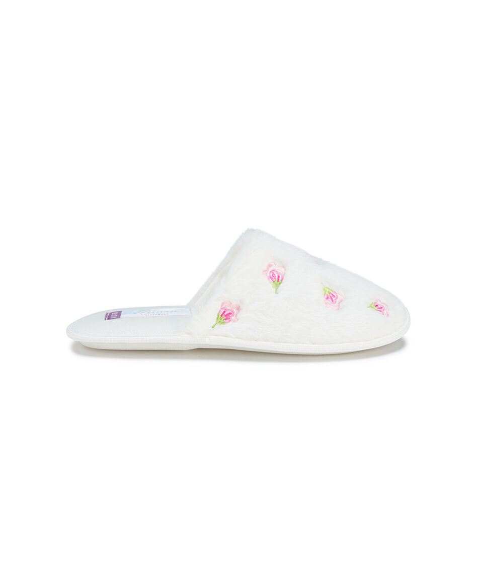 Pantufla mujer flor bordada