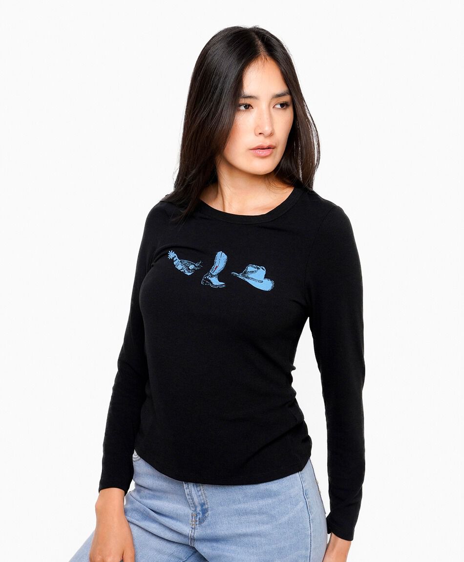 Remera mujer estampado vaquera