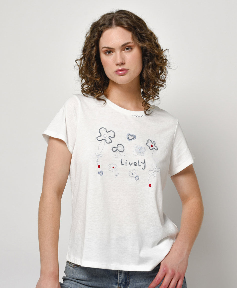 Remera mujer bordada lively