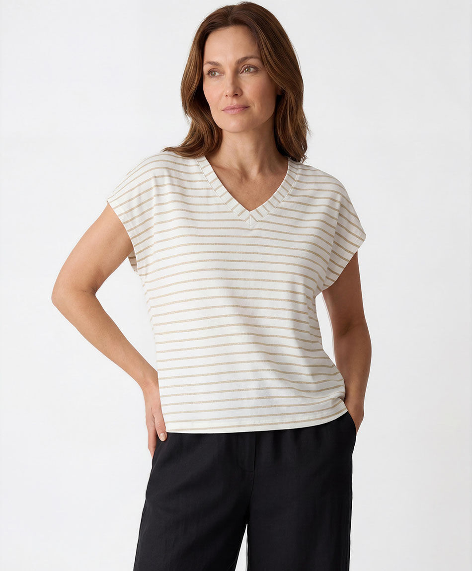 Remera mujer rayas doradas