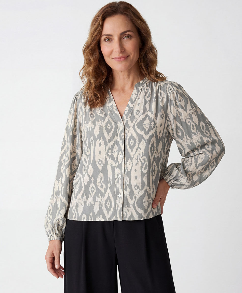 Camisa mujer figuras cuello mao