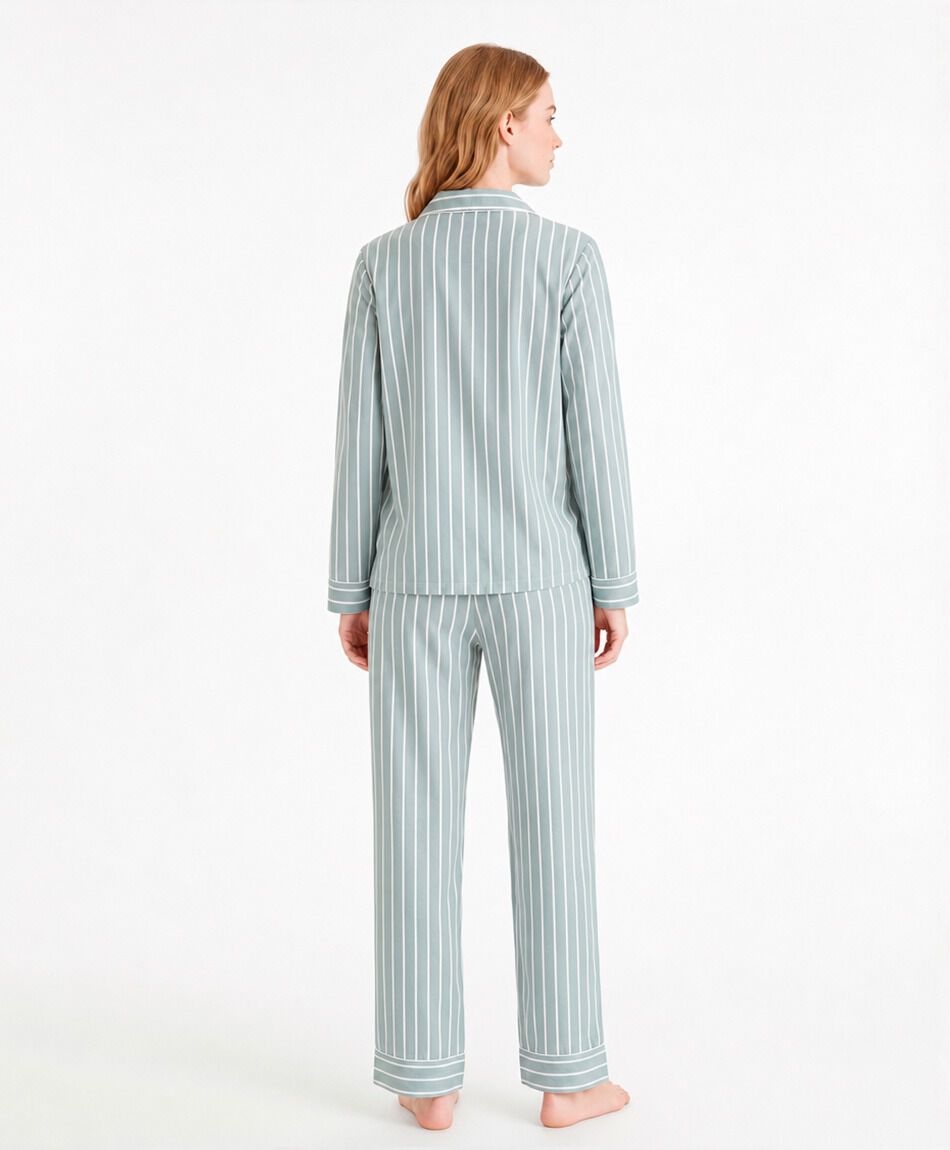 Pijama mujer camisero verde l&iacute;neas