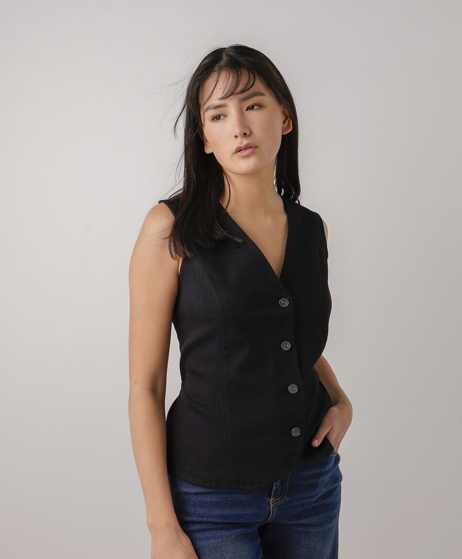 Chaleco mujer denim negro