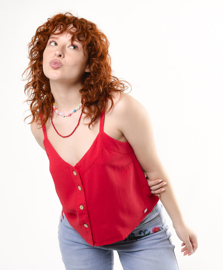 Blusa mujer roja botones