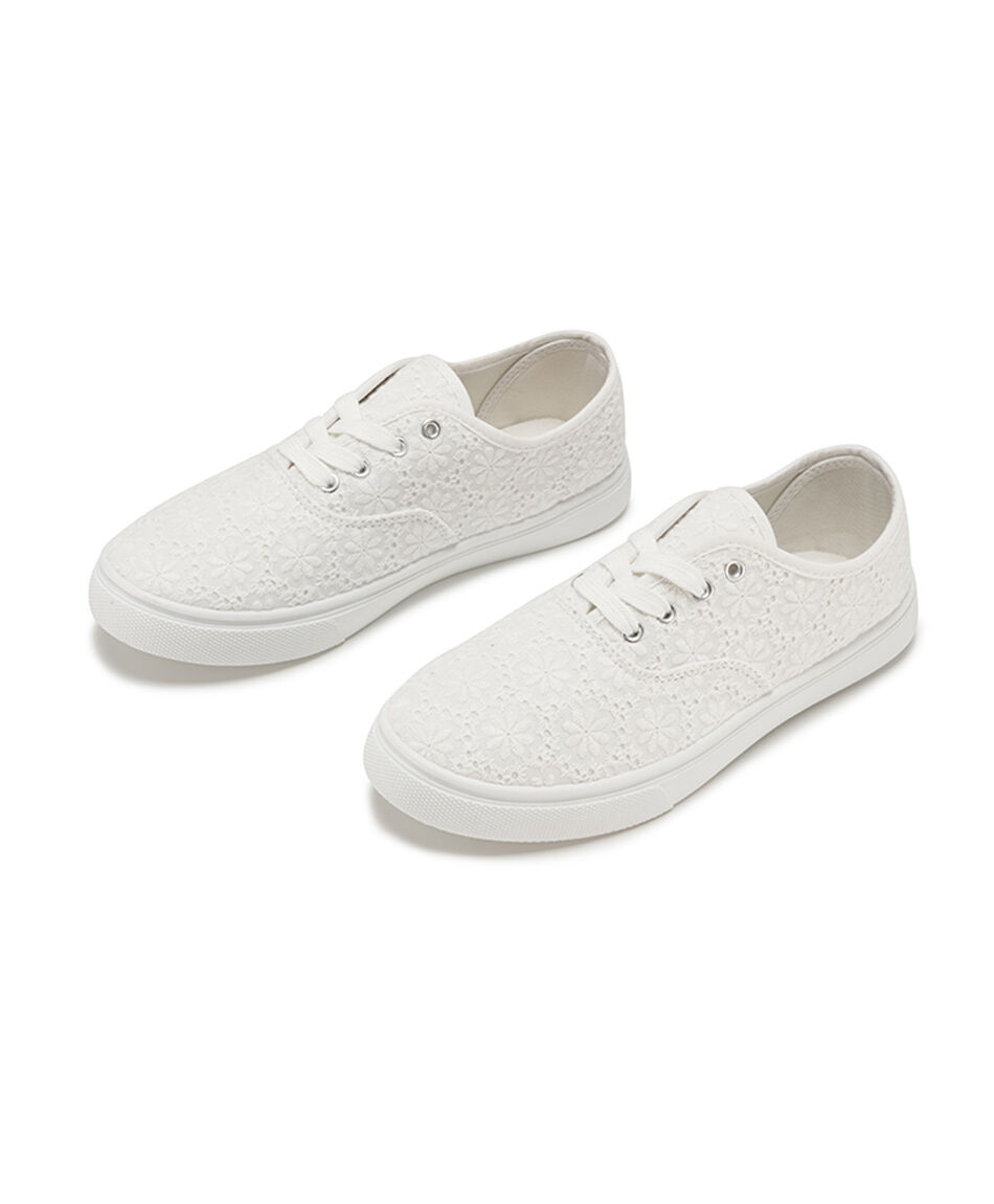 Zapatilla mujer lona blanca floreada