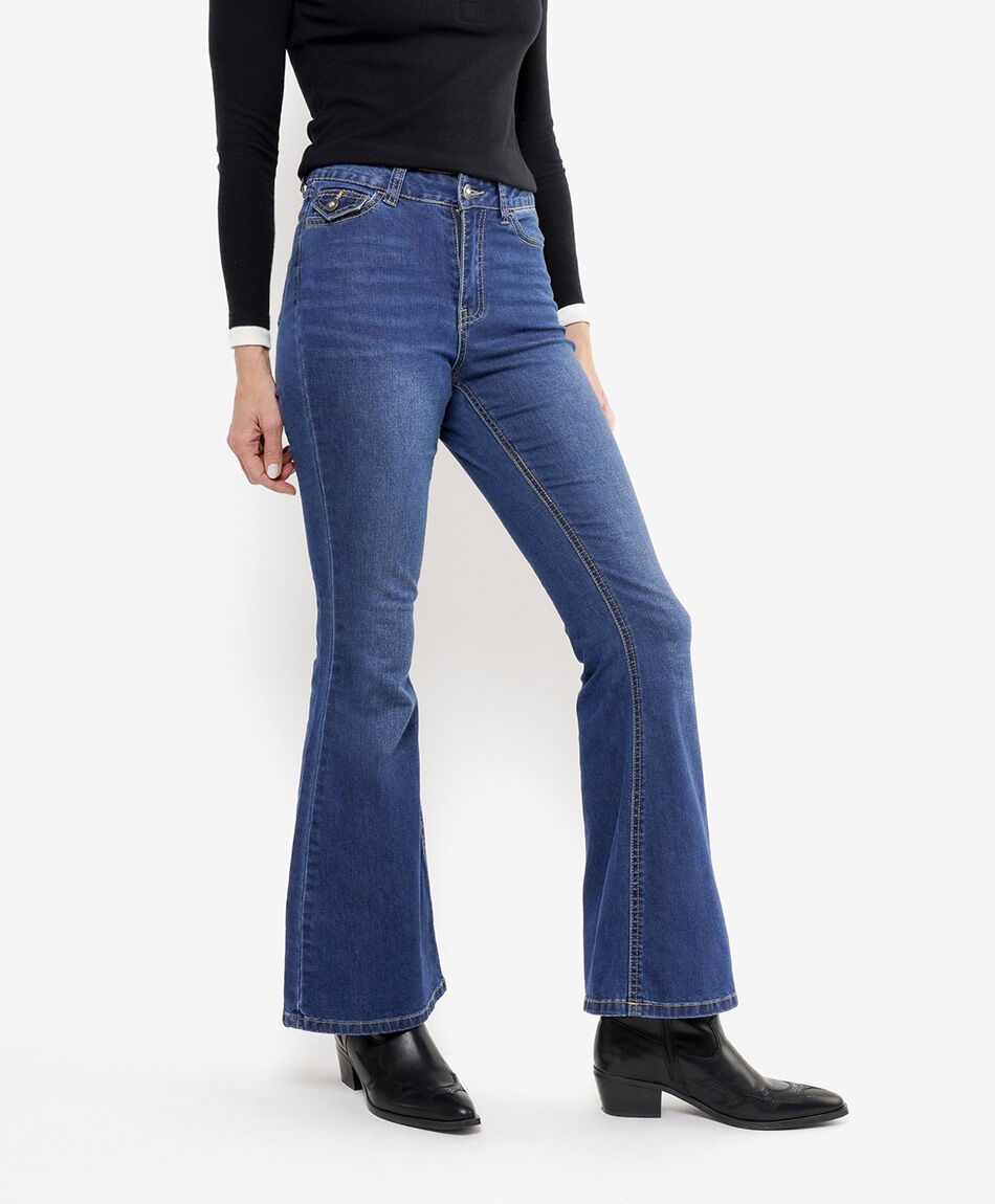 Jeans mujer flare brillos bolsillo