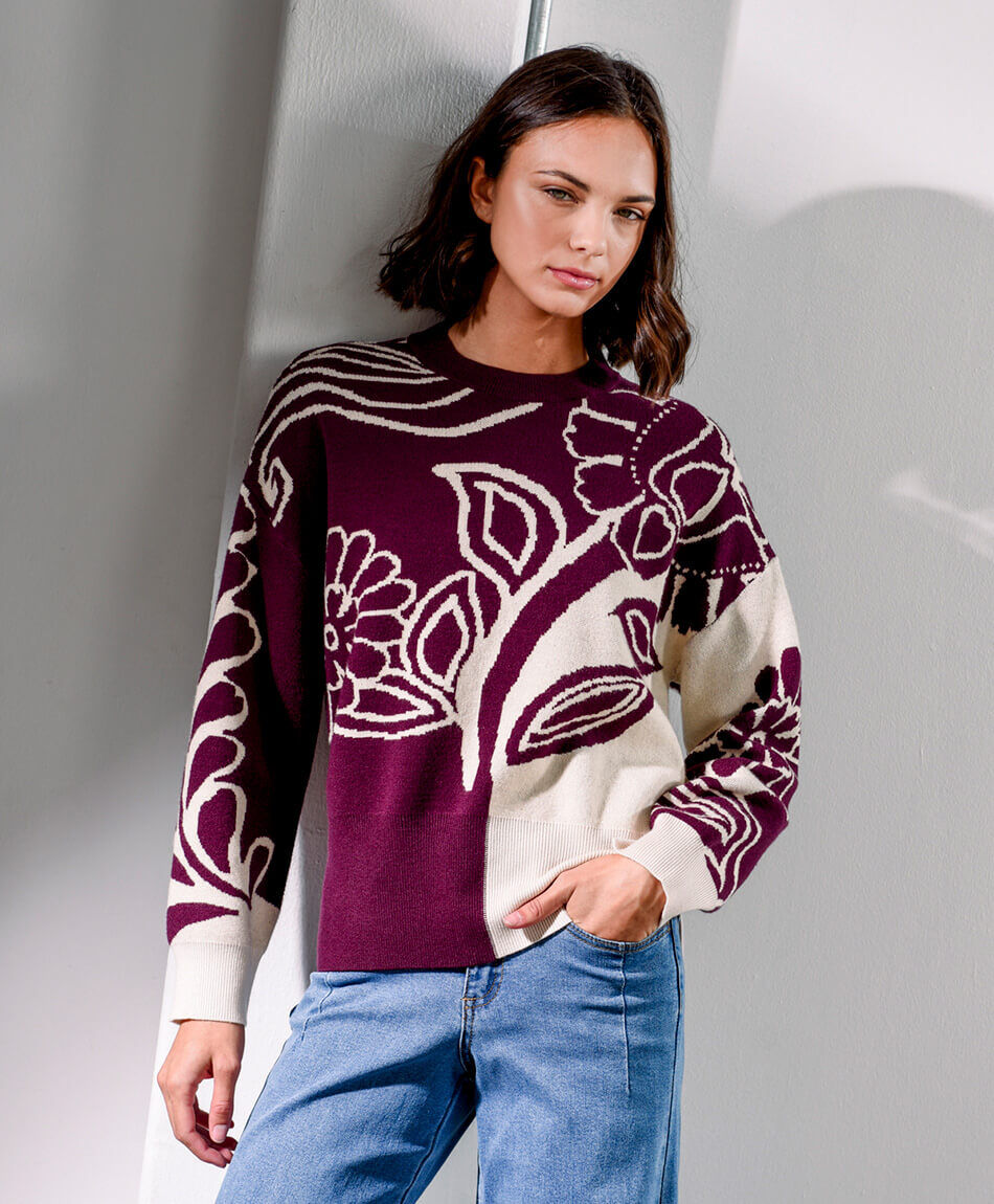 Sweater mujer dise&ntilde;o bot&aacute;nico