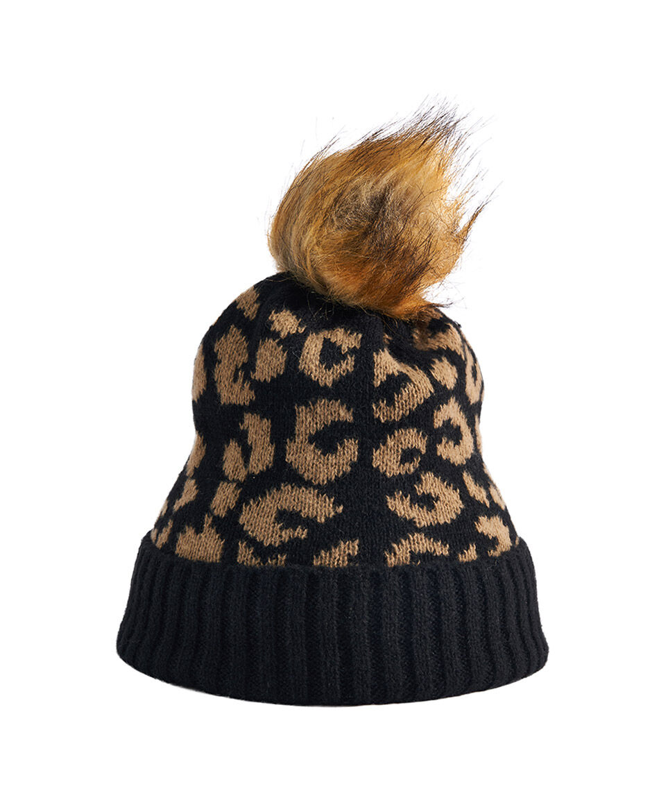 Gorro mujer animal print negro