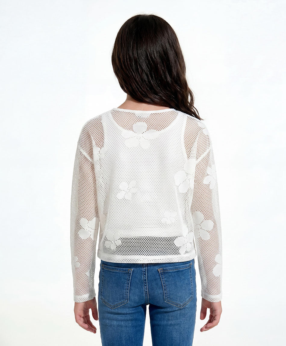 Remera ni&ntilde;a calada  flor blanca