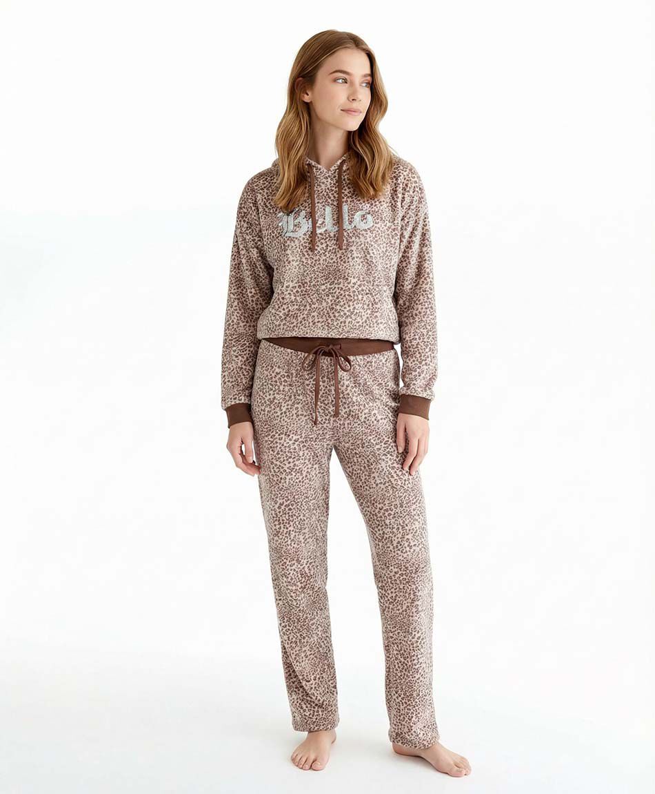 Pijama mujer coral animal print gorro