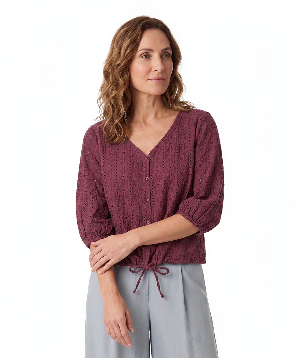 Remera mujer calada botones lazo