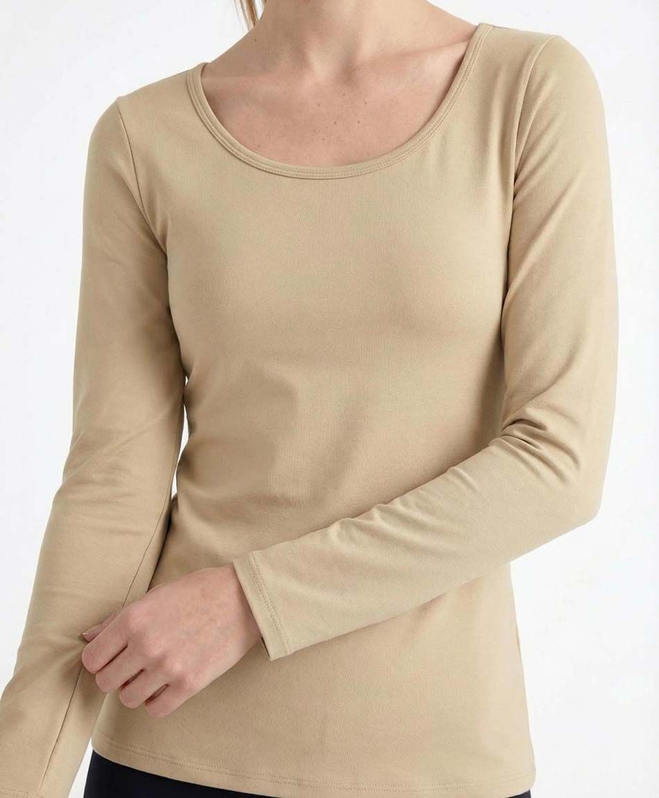 Camiseta mujer lisa termica beige