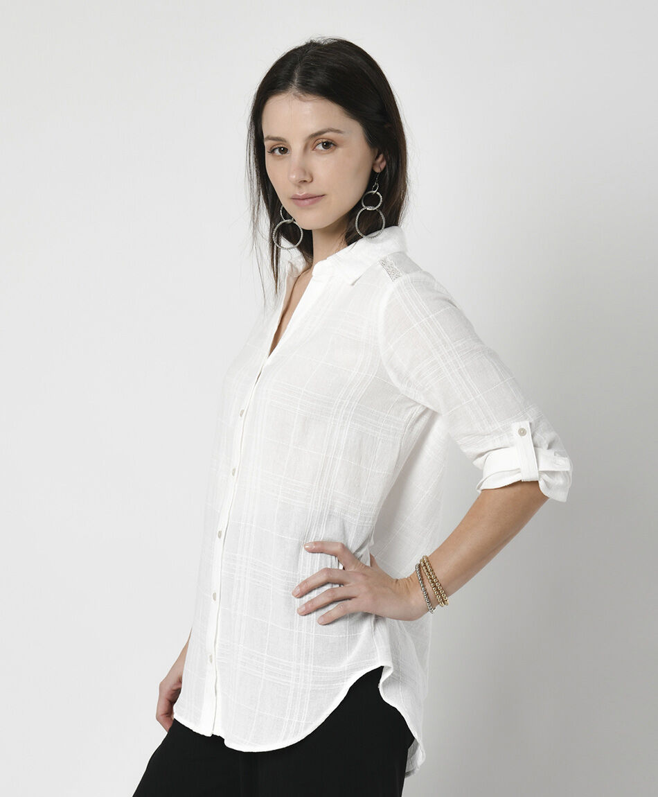 Blusa mujer cuadros encaje