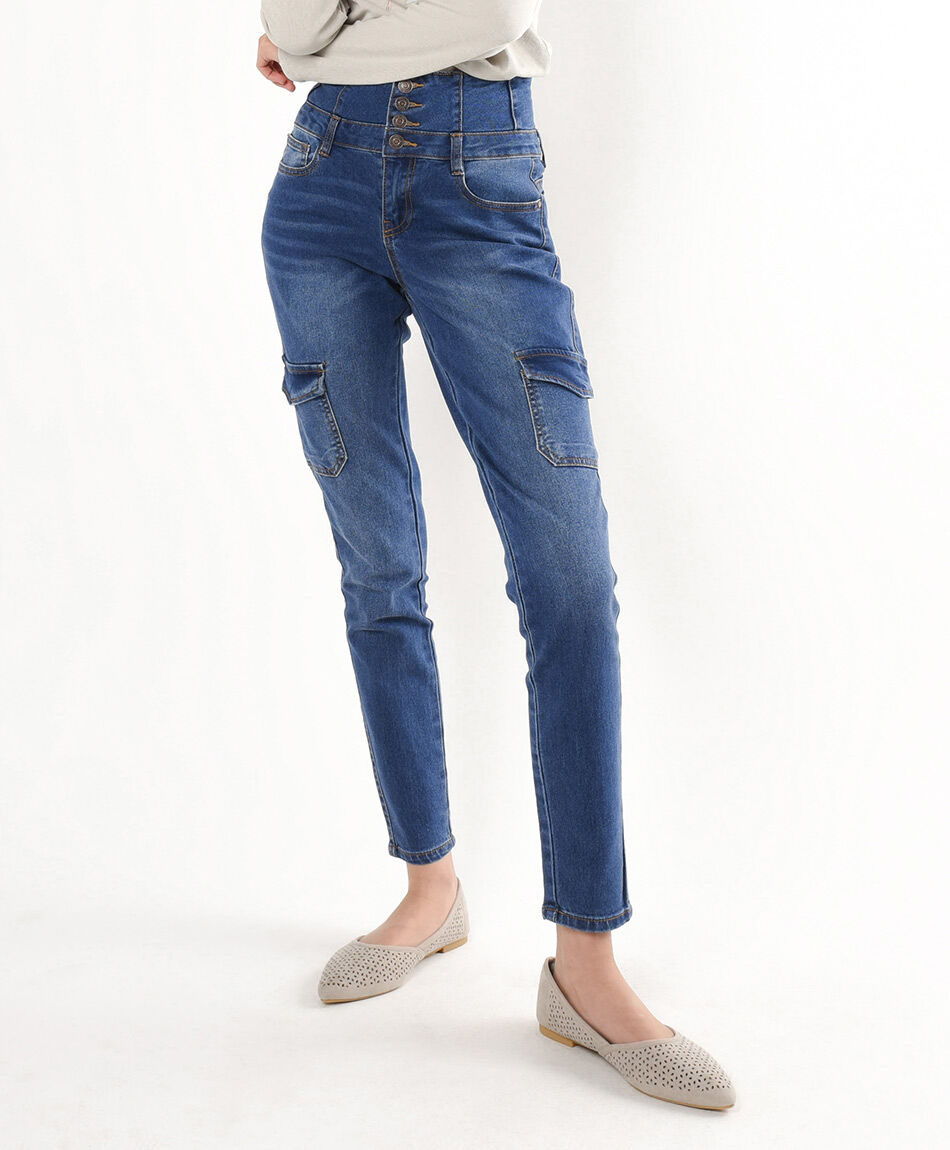 Jeans mujer cargo pretina ancha