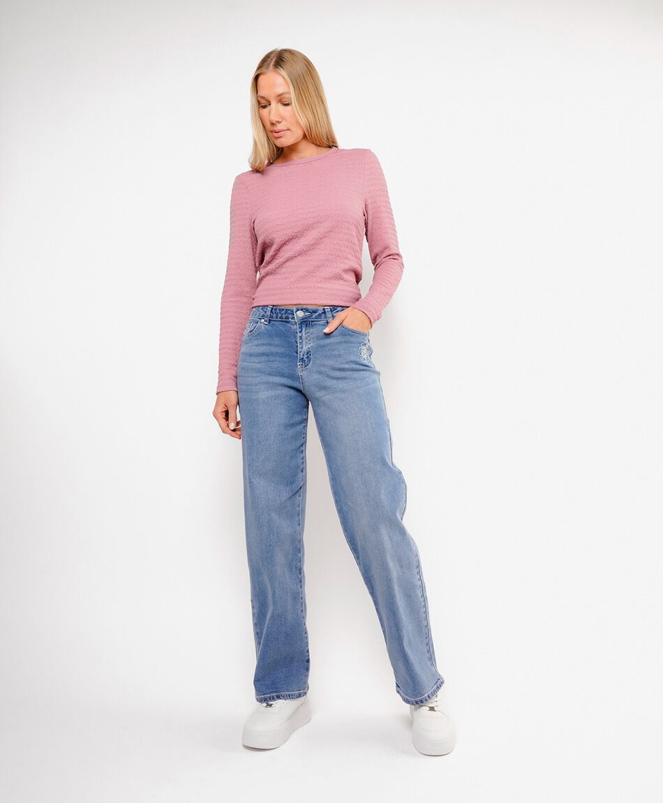 Jeans mujer straight orqu&iacute;dea bordada