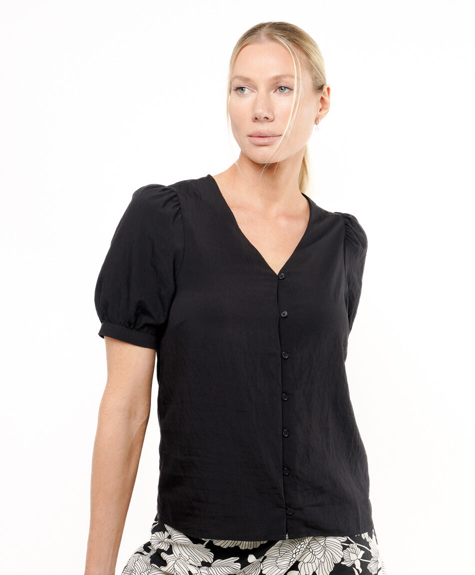 Camisa mujer manga globo negra