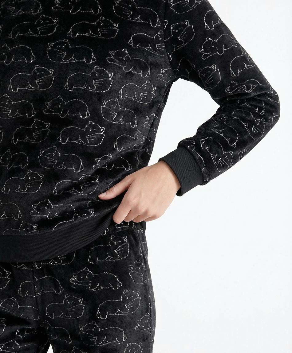 Pijama mujer coral gatitos black
