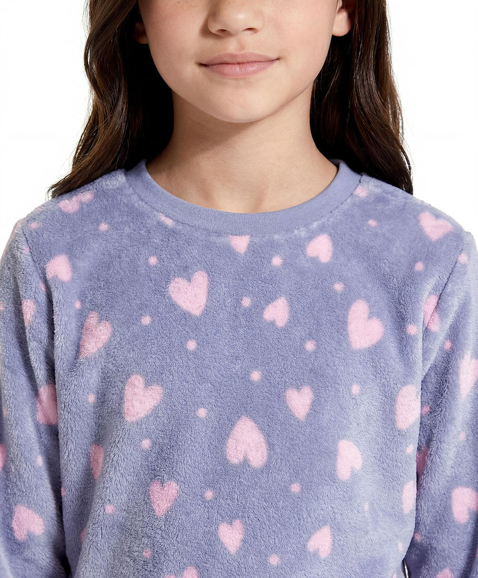 Pijama ni&ntilde;a coral  corazones morado