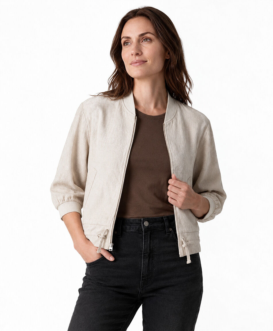 Campera mujer bomber bolsillos lino