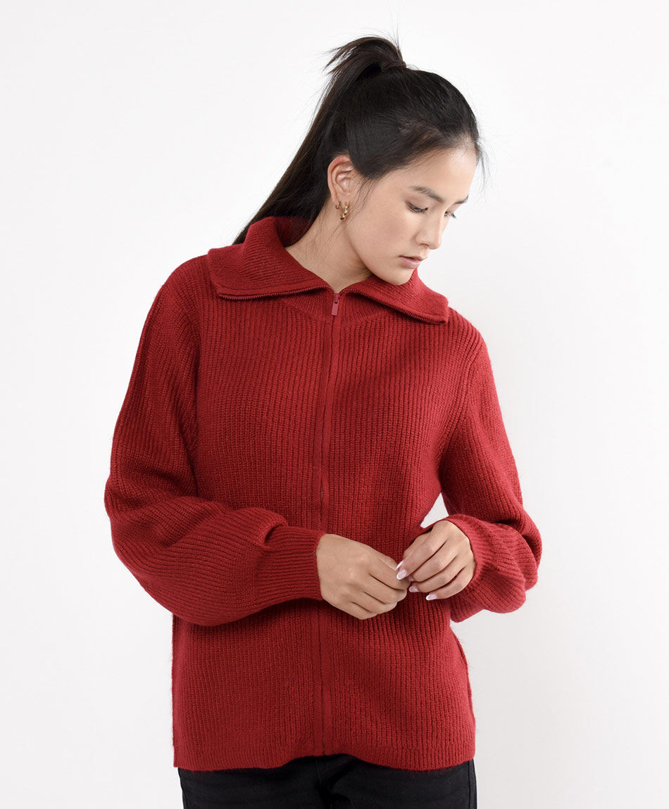 Cardigan mujer rojo cierre entero