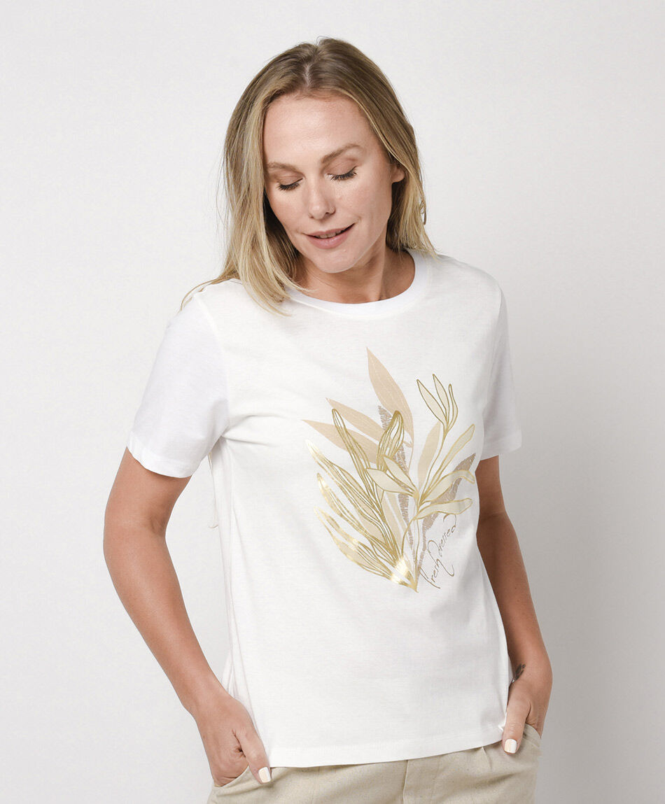 Remera mujer hojas doradas