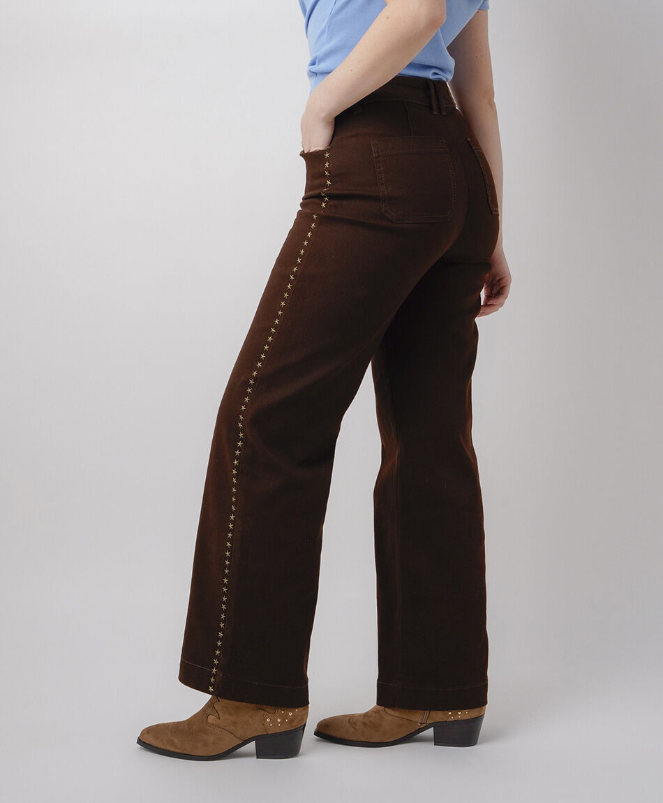 Jeans mujer straight estrellas costuras