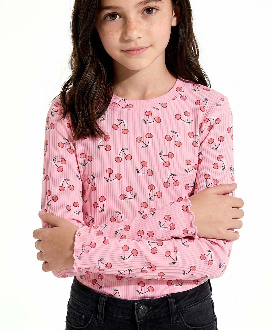 Remera ni&ntilde;a manga larga cerezas