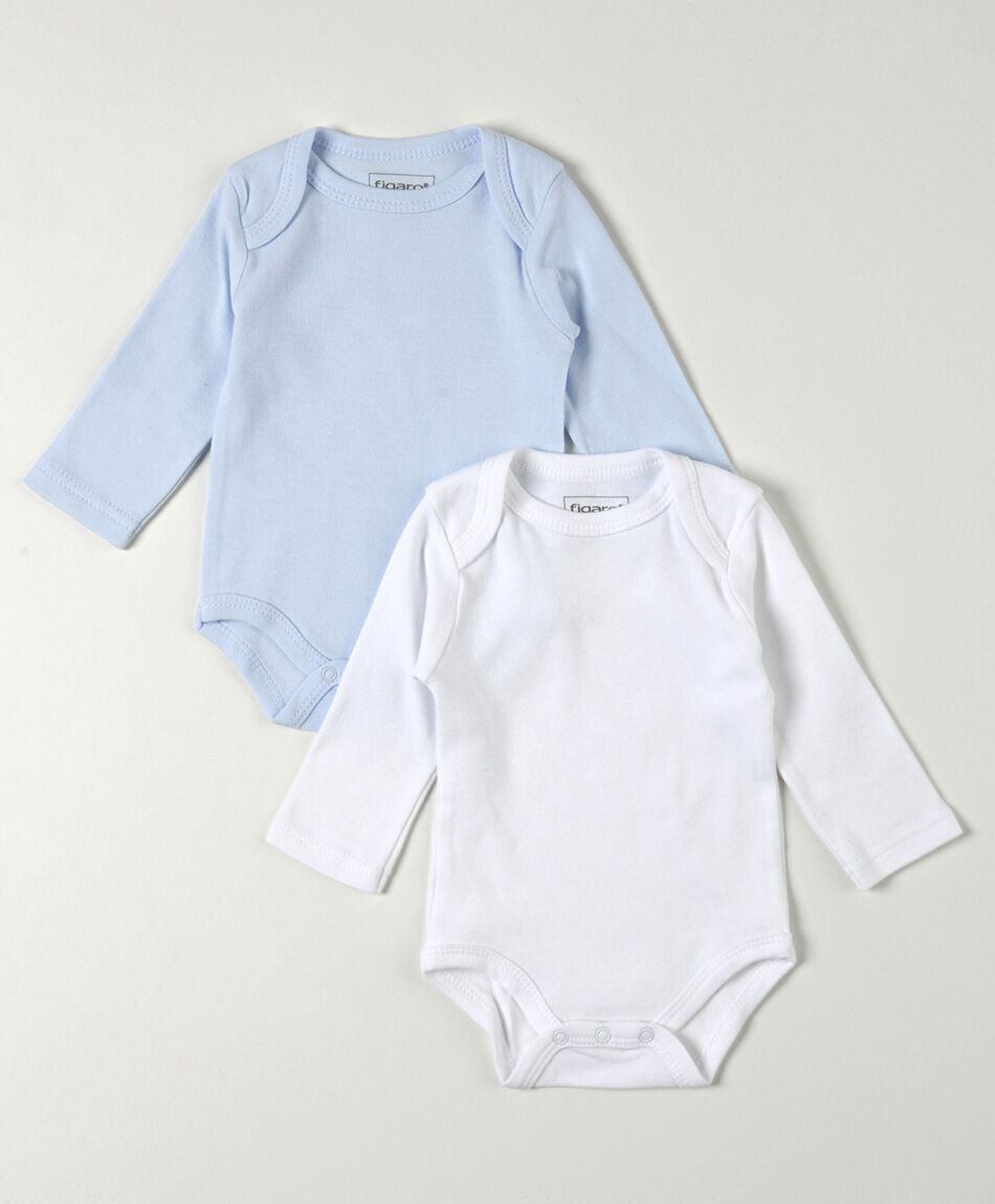 Pack 2 bodies beb&eacute; blanco y azul manga larga