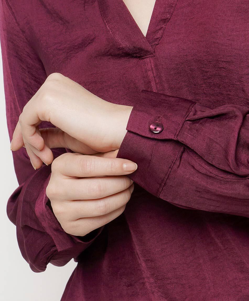 Camisa mujer satinada burdeo