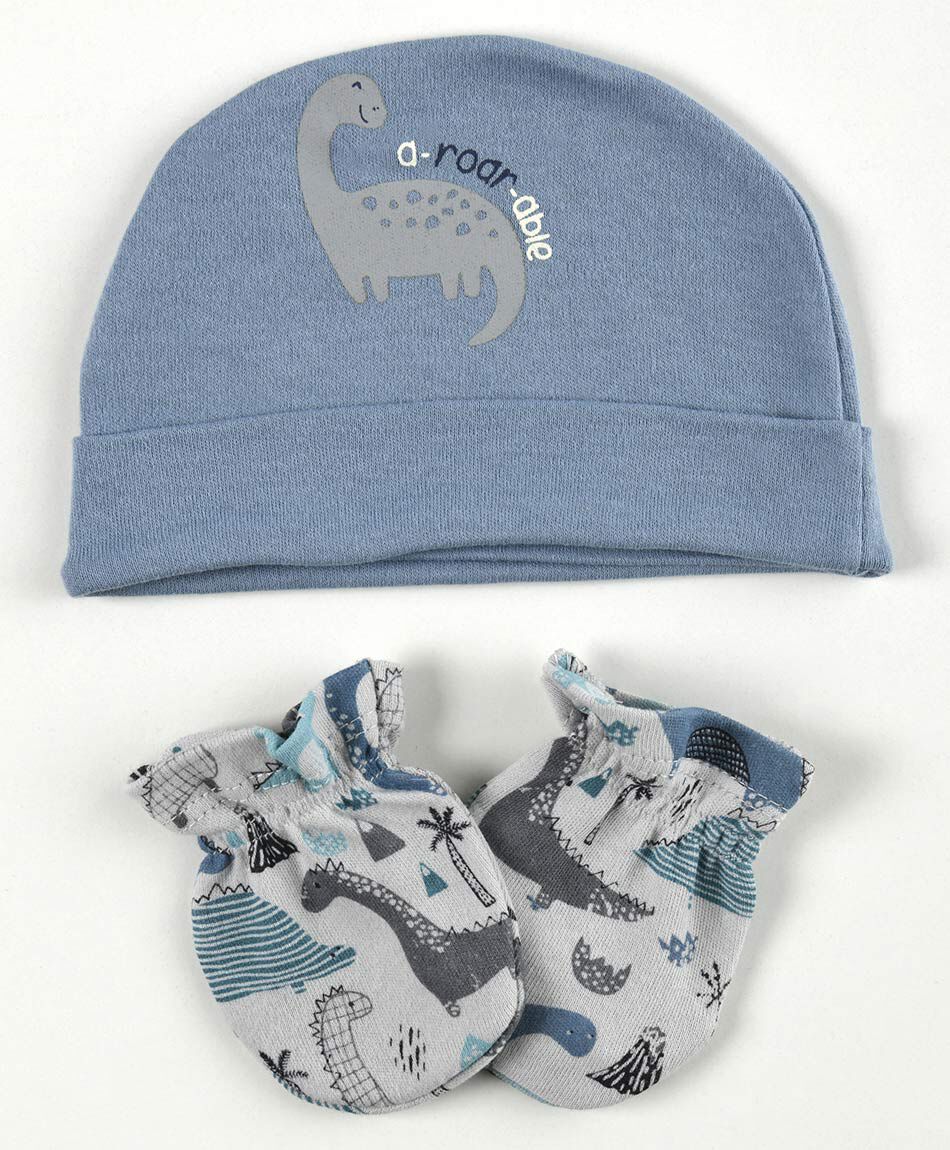 Pack gorra  y mitones beb&eacute; dinosaurios