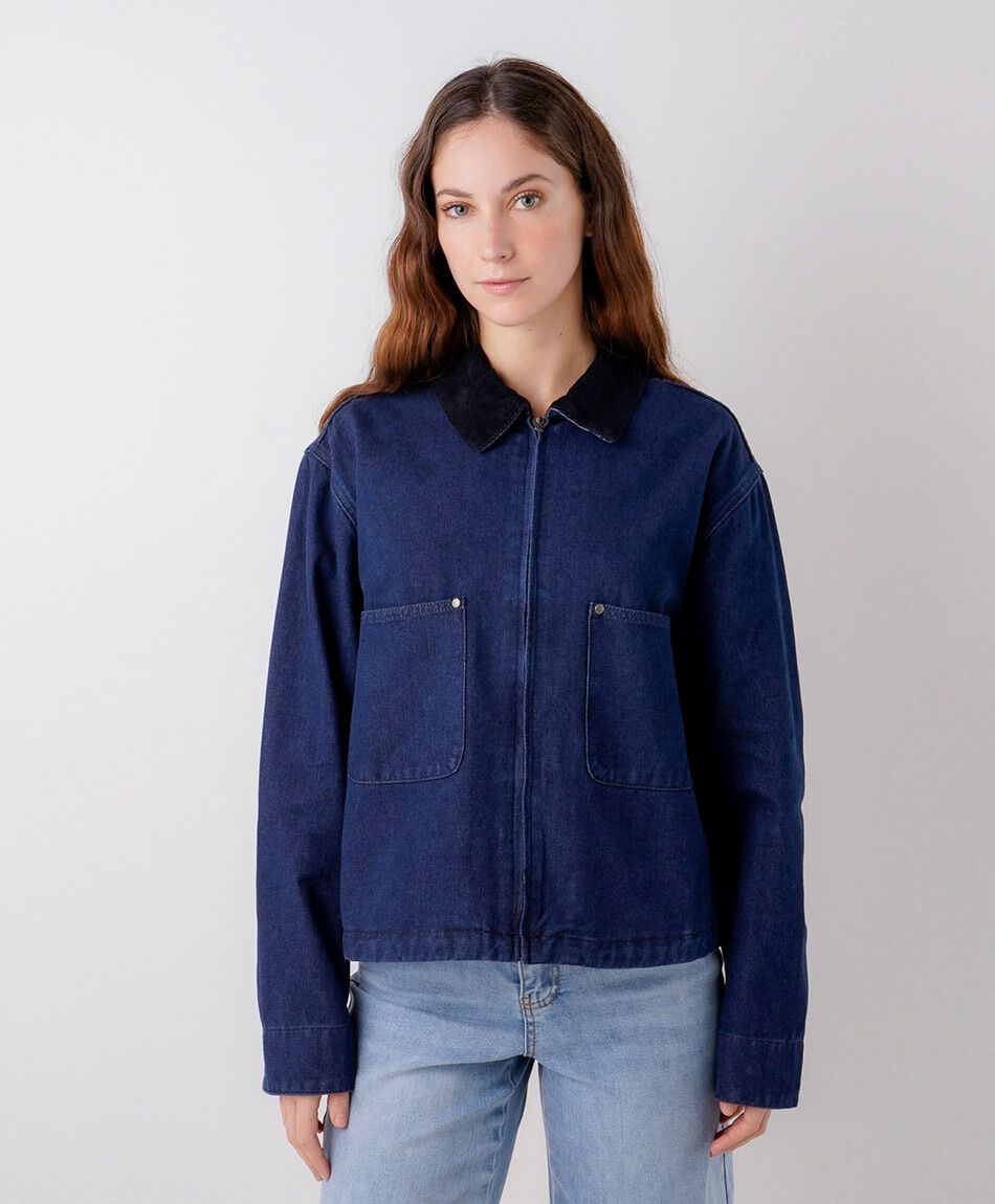 Campera mujer denim cuello corderoy