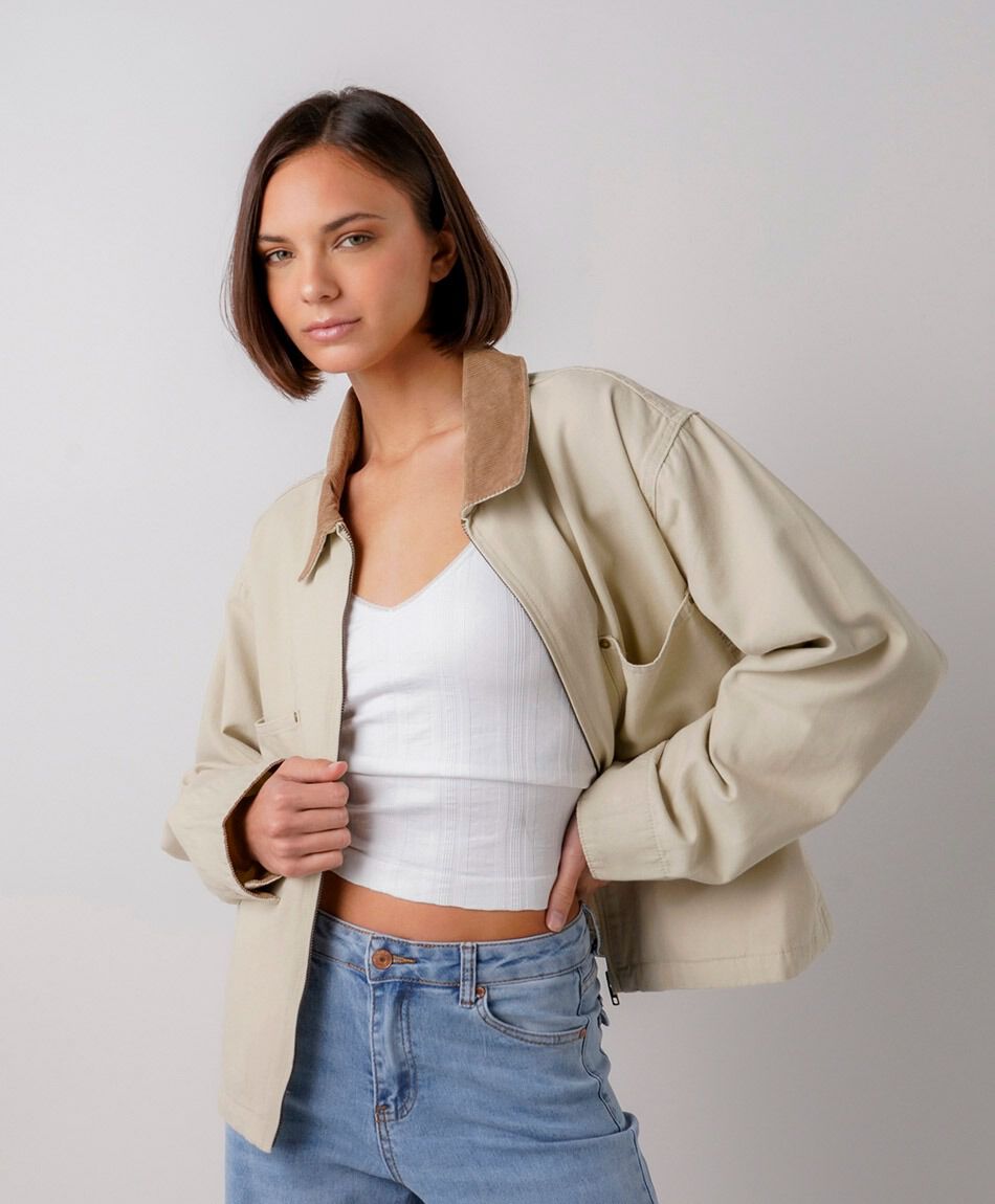 Campera mujer canvas cuello corderoy