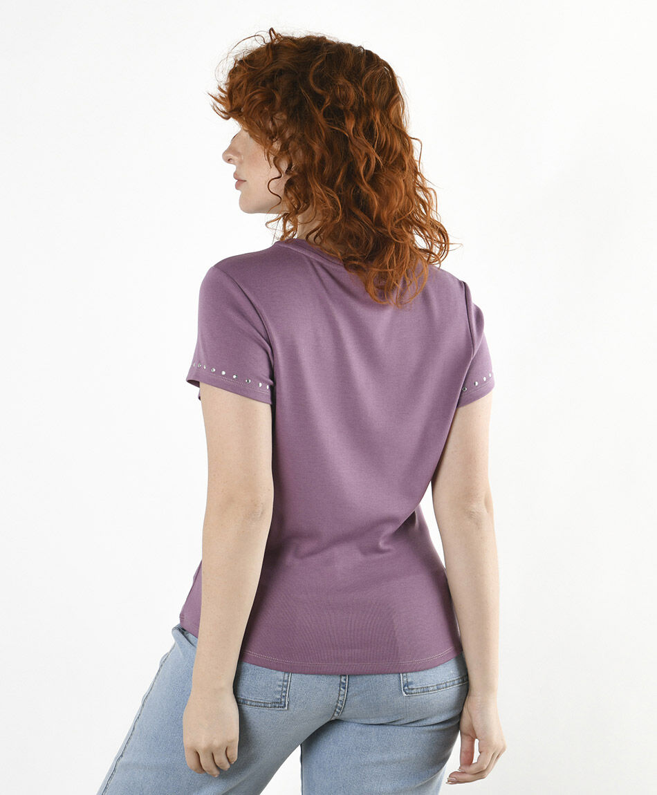 Polera mujer lisa brillos ajustada morada