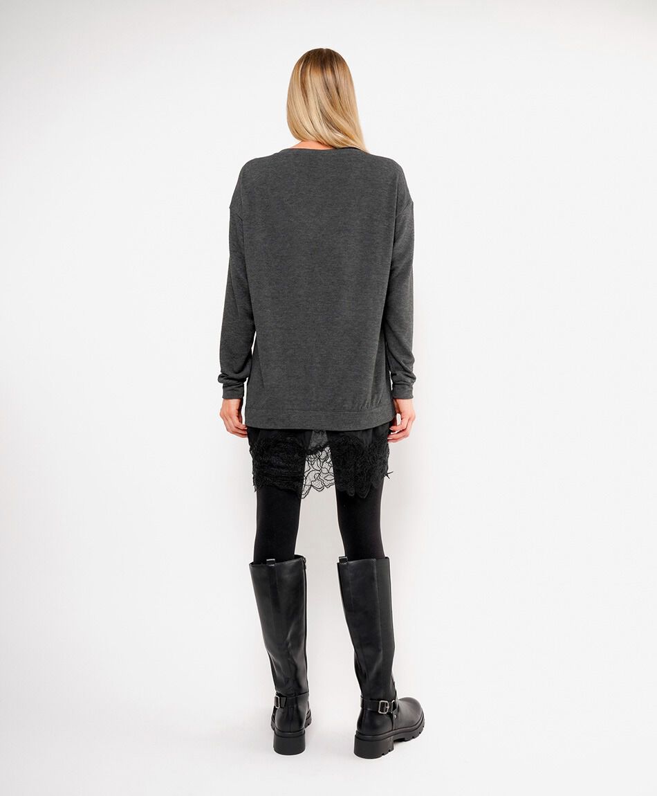 Sweater mujer basta encaje gris