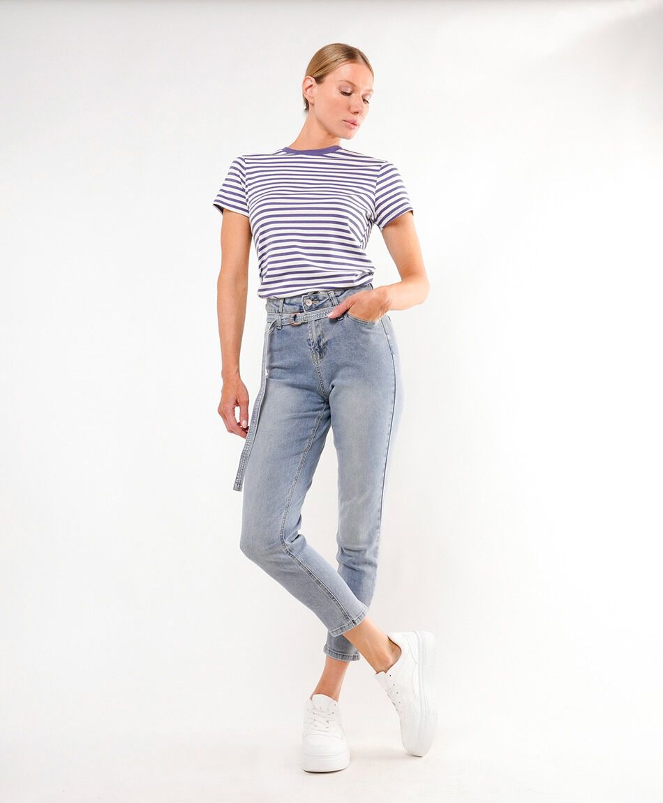 Jeans mujer desgaste cintur&oacute;n skinny fit