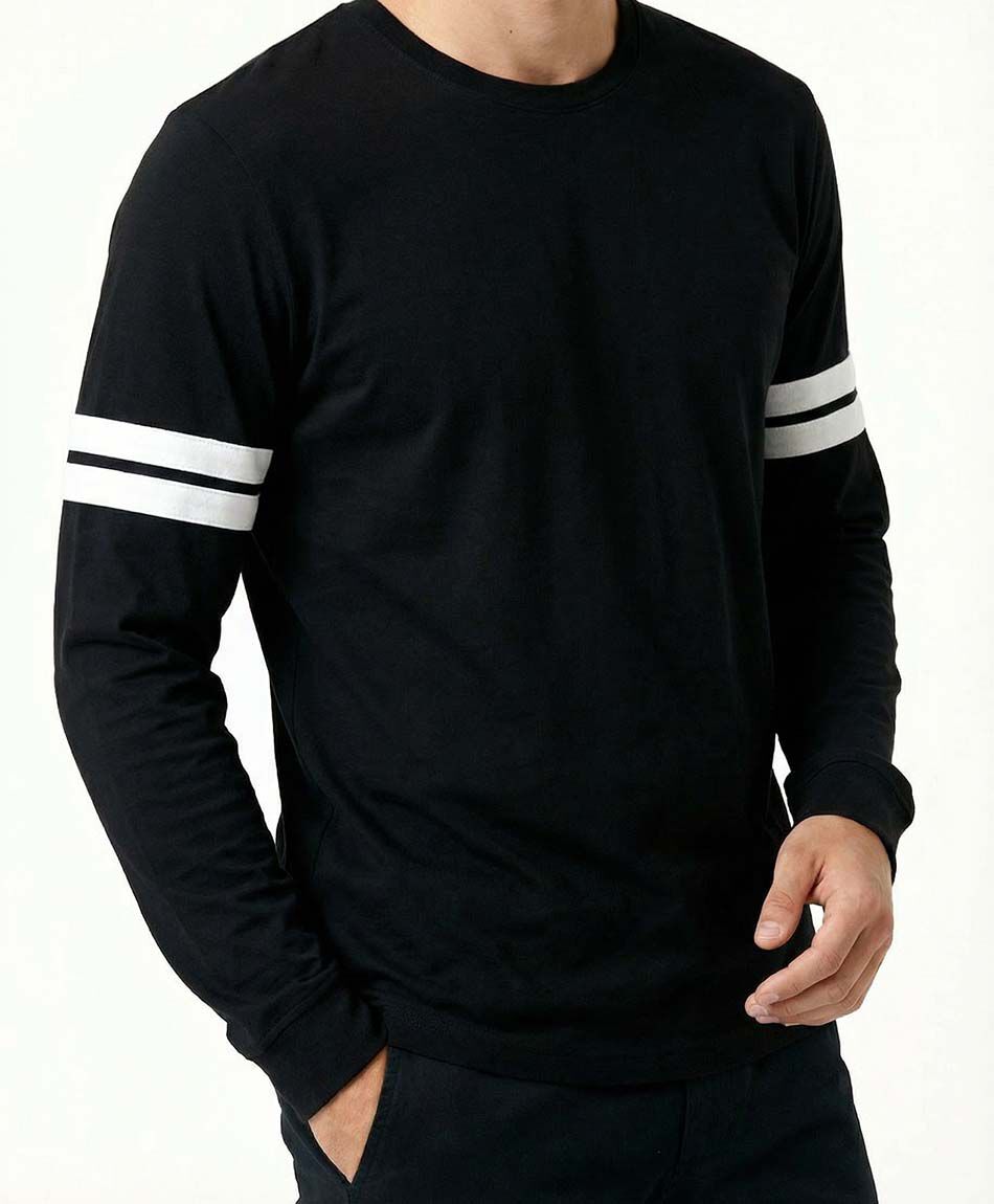 Remera hombre manga larga linea doble white