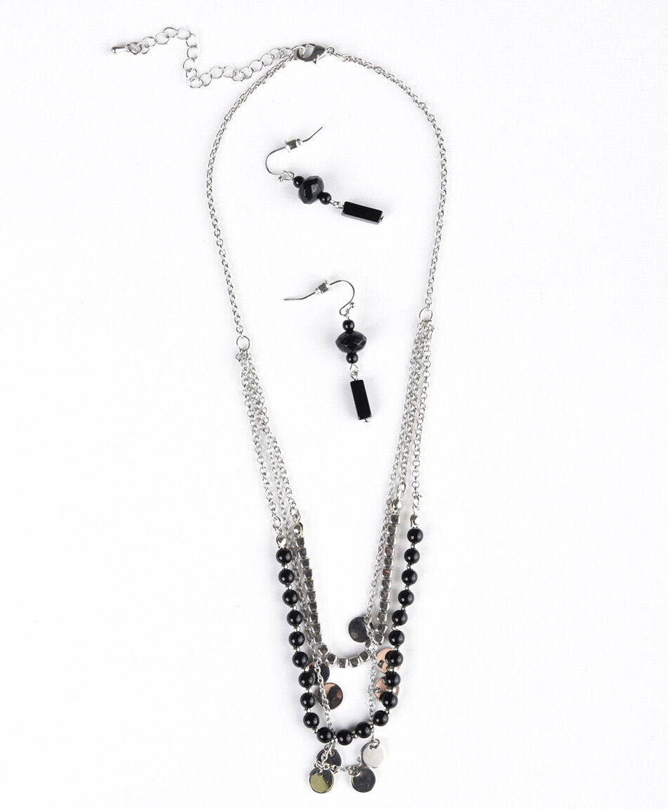 Set aros + collar mujer negro