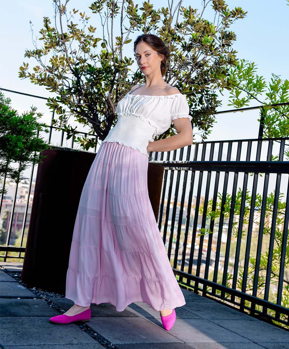 Pollera mujer larga pisos pink